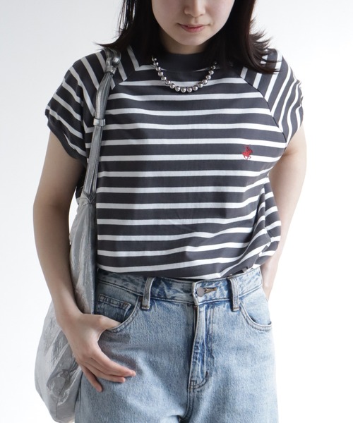 BEVERLY HILLS POLO CLUB(ビバリーヒルズポロクラブ)の「【BEVERLY HILLS POLO CLUB/ビバリーヒルズポロクラブ】 モックネックラグランハーフスリーブTシャツ(Tシャツ/カットソー・レディース・ネイビー/スミクロ/ブラック系その他/ネイビー系/サックスブルー/アイボリー・M)」の3枚目の写真