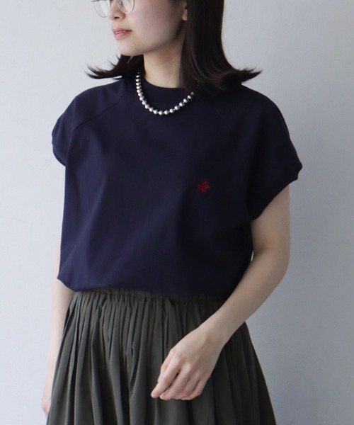 BEVERLY HILLS POLO CLUB(ビバリーヒルズポロクラブ)の「【BEVERLY HILLS POLO CLUB/ビバリーヒルズポロクラブ】 モックネックラグランハーフスリーブTシャツ(Tシャツ/カットソー・レディース・ネイビー/スミクロ/ブラック系その他/ネイビー系/サックスブルー/アイボリー・M)」の1枚目の写真