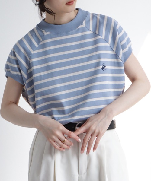 BEVERLY HILLS POLO CLUB(ビバリーヒルズポロクラブ)の「【BEVERLY HILLS POLO CLUB/ビバリーヒルズポロクラブ】 モックネックラグランハーフスリーブTシャツ(Tシャツ/カットソー・レディース・ネイビー/スミクロ/ブラック系その他/ネイビー系/サックスブルー/アイボリー・M)」の5枚目の写真