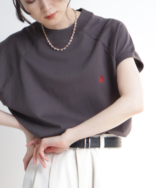 BEVERLY HILLS POLO CLUB(ビバリーヒルズポロクラブ)の「【BEVERLY HILLS POLO CLUB/ビバリーヒルズポロクラブ】 モックネックラグランハーフスリーブTシャツ(Tシャツ/カットソー・レディース・ネイビー/スミクロ/ブラック系その他/ネイビー系/サックスブルー/アイボリー・M)」の4枚目の写真