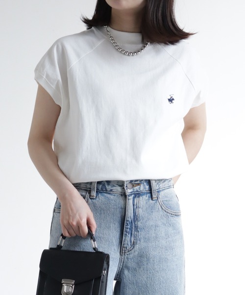BEVERLY HILLS POLO CLUB(ビバリーヒルズポロクラブ)の「【BEVERLY HILLS POLO CLUB/ビバリーヒルズポロクラブ】 モックネックラグランハーフスリーブTシャツ(Tシャツ/カットソー・レディース・ネイビー/スミクロ/ブラック系その他/ネイビー系/サックスブルー/アイボリー・M)」の2枚目の写真