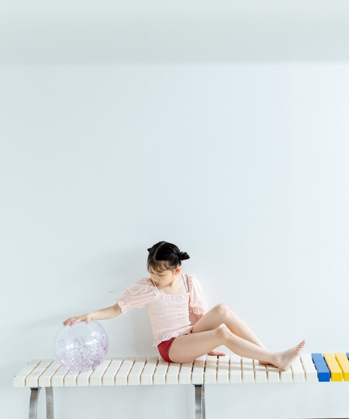 LOWRYS FARM(ローリーズファーム)の「シャーリングパフSWIM 323896(水着・キッズ・ピンク/グリーン/ブラック・130cm/120cm/110cm)」の6枚目の写真