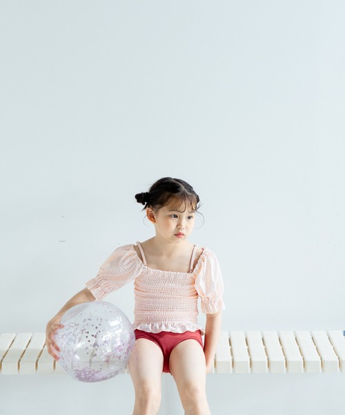 LOWRYS FARM(ローリーズファーム)の「シャーリングパフSWIM 323896(水着・キッズ・ピンク/グリーン/ブラック・130cm/120cm/110cm)」の7枚目の写真