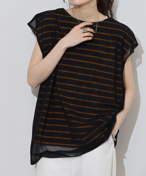 Arinomama（アリノママ）の「チュールレイヤードノースリボーダー（Tシャツ/カットソー・レディース・チャコールグレー/イエロー系その他/レッド系その他/グリーン系その他・FREE）」の10枚目の写真
