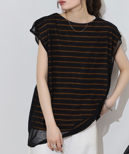 Arinomama（アリノママ）の「チュールレイヤードノースリボーダー（Tシャツ/カットソー・レディース・チャコールグレー/イエロー系その他/レッド系その他/グリーン系その他・FREE）」の7枚目の写真