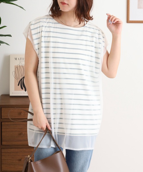 Arinomama（アリノママ）の「チュールレイヤードノースリボーダー（Tシャツ/カットソー・レディース・チャコールグレー/イエロー系その他/レッド系その他/グリーン系その他・FREE）」の19枚目の写真