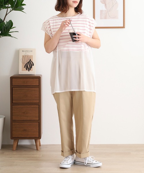Arinomama（アリノママ）の「チュールレイヤードノースリボーダー（Tシャツ/カットソー・レディース・チャコールグレー/イエロー系その他/レッド系その他/グリーン系その他・FREE）」の12枚目の写真