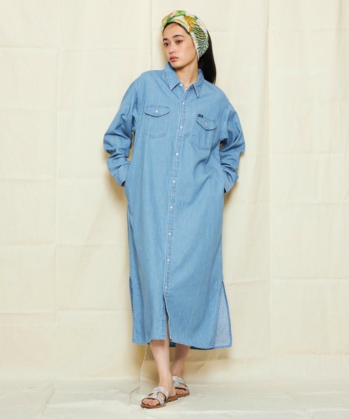 ワンピース シャツドレス デニム レトロ ルーズ お出かけ 大人 セール】Lee/リー DUNGAREES ワークデニムシャツドレス/ルーズ