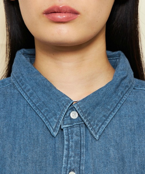 Lee(リー)の「Lee/リー DUNGAREES ワークデニムシャツドレス/ルーズシルエット/シャツワンピース/デニムワンピース/デニムシャツ(シャツワンピース・レディース・ブルー/ライトインディゴブルー・MEDIUM)」の13枚目の写真