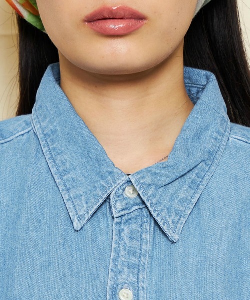 Lee(リー)の「Lee/リー DUNGAREES ワークデニムシャツドレス/ルーズシルエット/シャツワンピース/デニムワンピース/デニムシャツ(シャツワンピース・レディース・ブルー/ライトインディゴブルー・MEDIUM)」の8枚目の写真