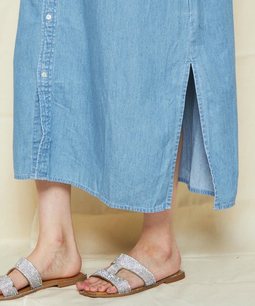 Lee(リー)の「Lee/リー DUNGAREES ワークデニムシャツドレス/ルーズシルエット/シャツワンピース/デニムワンピース/デニムシャツ(シャツワンピース・レディース・ブルー/ライトインディゴブルー・MEDIUM)」の4枚目の写真