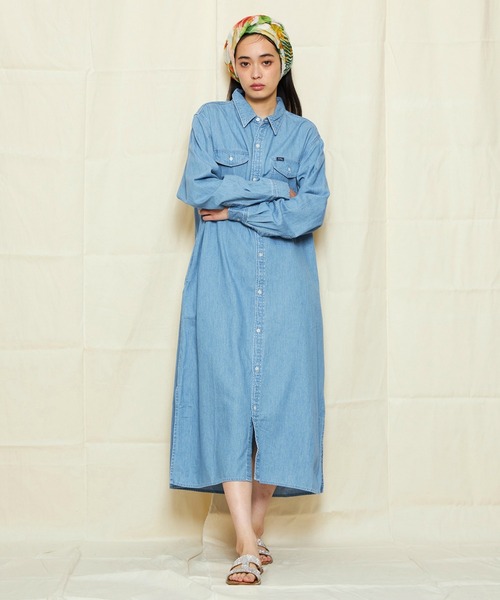 ワンピース シャツドレス デニム レトロ ルーズ お出かけ 大人 セール】Lee/リー DUNGAREES ワークデニムシャツドレス/ルーズ