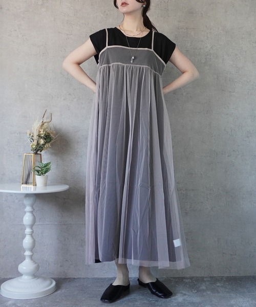 SELECT LEVERY(セレクトリベリー)の「チュール2WAYキャミワンピース(ワンピース・レディース・ベージュ/チャコールグレー/アイボリー・FREE)」の1枚目の写真
