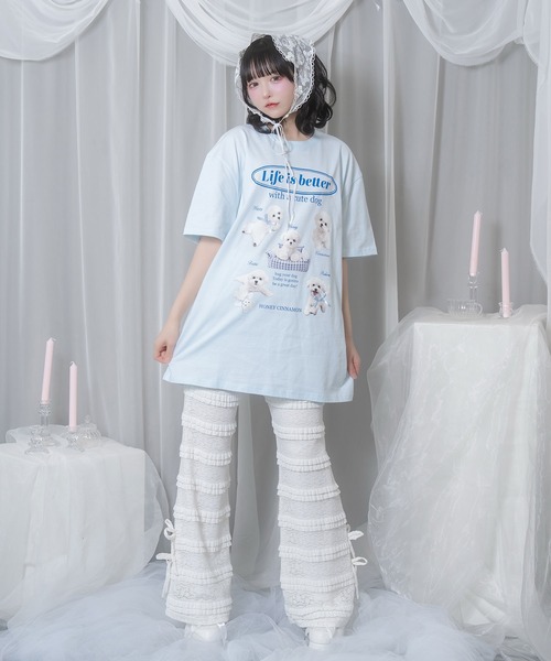 Honey Cinnamon(ハニーシナモン)の「white dog プリントTシャツ(Tシャツ/カットソー・レディース・サックスブルー/ホワイト・FREE)」の4枚目の写真