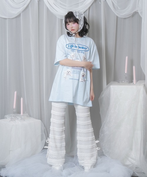 Honey Cinnamon(ハニーシナモン)の「white dog プリントTシャツ(Tシャツ/カットソー・レディース・サックスブルー/ホワイト・FREE)」の5枚目の写真