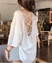クロスデザイン肌見せTシャツ