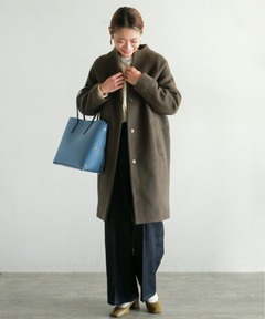 DAWLEY(ドーリー)】ノーカラーロングコート（ノーカラーコート