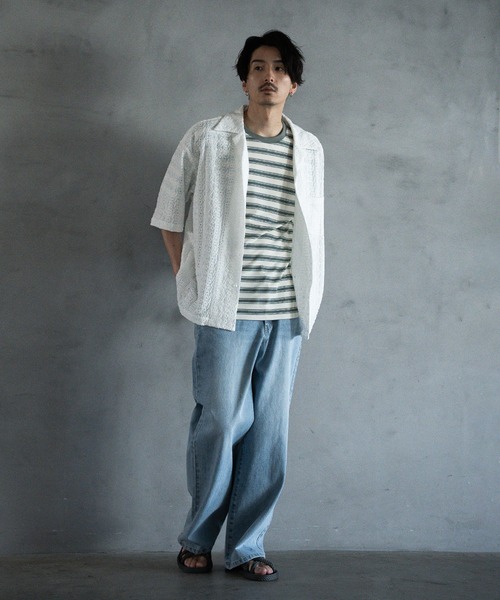 RATTLE TRAP（ラトルトラップ）の「ジャガードボーダーTシャツ（Tシャツ/カットソー・メンズ・ホワイト系/グリーン系・M/L）」の9枚目の写真