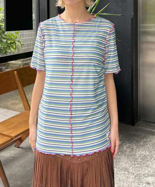 HELLO.SANFRANCISCO(ハローサンフランシスコ)の「【HELLO.SANFRANCISCO/ハローサンフランシスコ】マルチボーダーメロートップス(Tシャツ/カットソー・レディース・ブラウン/レッド/グリーン・ONE SIZE)」の11枚目の写真