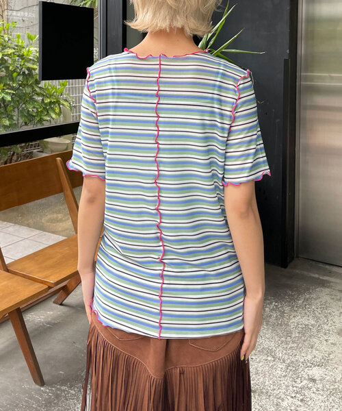 HELLO.SANFRANCISCO(ハローサンフランシスコ)の「【HELLO.SANFRANCISCO/ハローサンフランシスコ】マルチボーダーメロートップス(Tシャツ/カットソー・レディース・ブラウン/レッド/グリーン・ONE SIZE)」の13枚目の写真