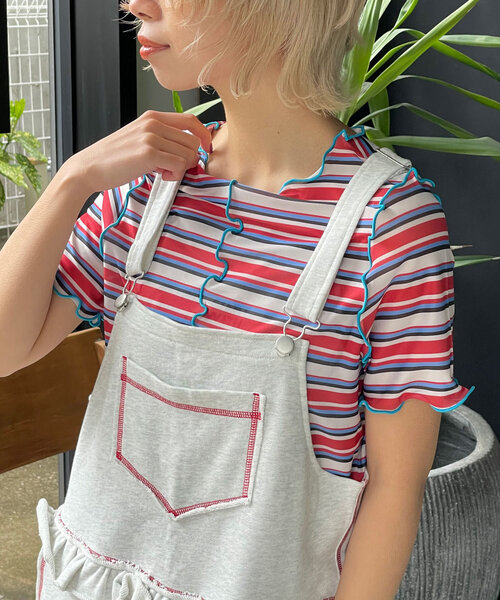 HELLO.SANFRANCISCO(ハローサンフランシスコ)の「【HELLO.SANFRANCISCO/ハローサンフランシスコ】マルチボーダーメロートップス(Tシャツ/カットソー・レディース・ブラウン/レッド/グリーン・ONE SIZE)」の17枚目の写真