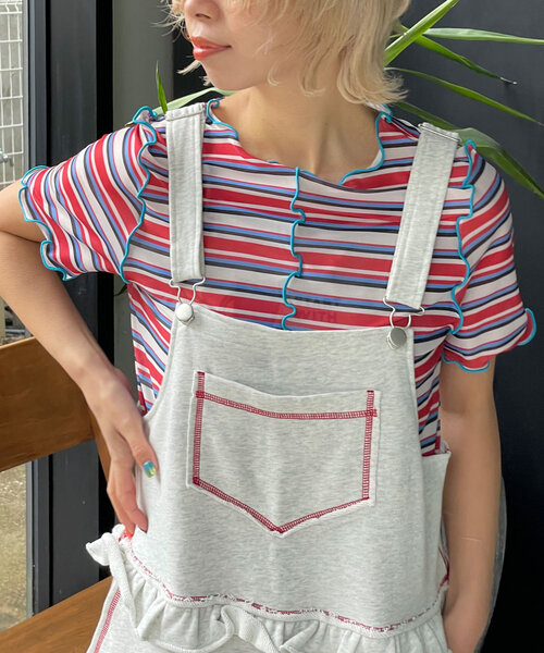 HELLO.SANFRANCISCO(ハローサンフランシスコ)の「【HELLO.SANFRANCISCO/ハローサンフランシスコ】マルチボーダーメロートップス(Tシャツ/カットソー・レディース・ブラウン/レッド/グリーン・ONE SIZE)」の18枚目の写真