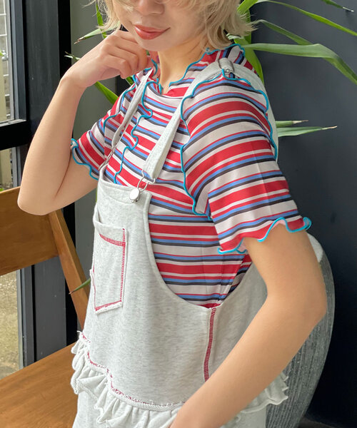 HELLO.SANFRANCISCO(ハローサンフランシスコ)の「【HELLO.SANFRANCISCO/ハローサンフランシスコ】マルチボーダーメロートップス(Tシャツ/カットソー・レディース・ブラウン/レッド/グリーン・ONE SIZE)」の20枚目の写真