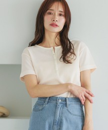 mysty woman | 【WEB限定】無地＆ボーダー/ヘンリーネック半袖Tシャツ  499729(Tシャツ/カットソー)
