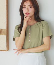 mysty woman | 【WEB限定】無地＆ボーダー/ヘンリーネック半袖Tシャツ  499729(Tシャツ/カットソー)