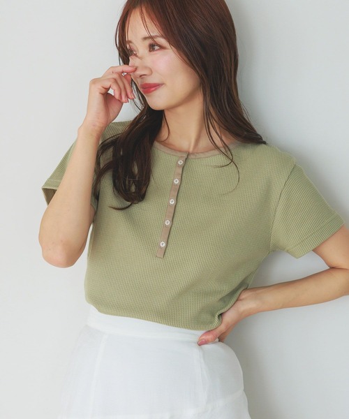 mysty woman（ミスティウーマン）の「［追加1］【WEB限定】無地＆ボーダー/ヘンリーネック半袖Tシャツ  499729（Tシャツ/カットソー・レディース・ブラック/ネイビー/ブラウン/グレー/オフホワイト/カーキ/ピンク/ホワイト系その他・FREE）」の12枚目の写真