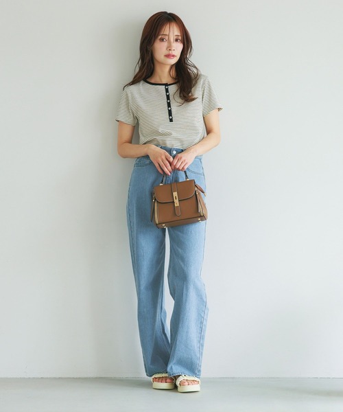 mysty woman（ミスティウーマン）の「［追加1］【WEB限定】無地＆ボーダー/ヘンリーネック半袖Tシャツ  499729（Tシャツ/カットソー・レディース・ブラック/ネイビー/ブラウン/グレー/オフホワイト/カーキ/ピンク/ホワイト系その他・FREE）」の22枚目の写真