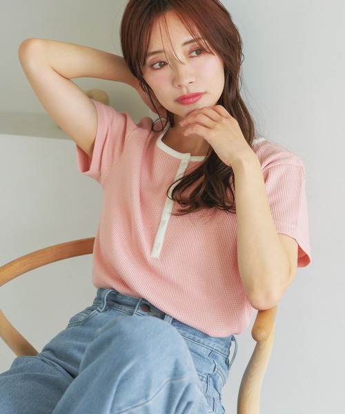 mysty woman（ミスティウーマン）の「［追加1］【WEB限定】無地＆ボーダー/ヘンリーネック半袖Tシャツ  499729（Tシャツ/カットソー・レディース・ブラック/ネイビー/ブラウン/グレー/オフホワイト/カーキ/ピンク/ホワイト系その他・FREE）」の20枚目の写真