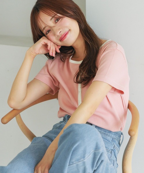 mysty woman（ミスティウーマン）の「［追加1］【WEB限定】無地＆ボーダー/ヘンリーネック半袖Tシャツ  499729（Tシャツ/カットソー・レディース・ブラック/ネイビー/ブラウン/グレー/オフホワイト/カーキ/ピンク/ホワイト系その他・FREE）」の19枚目の写真