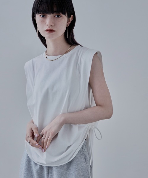 etoll.（エトル）の「ショルダータックドローストリングTシャツ（Tシャツ/カットソー・レディース・ホワイト/カーキ/ブラック・M）」の14枚目の写真