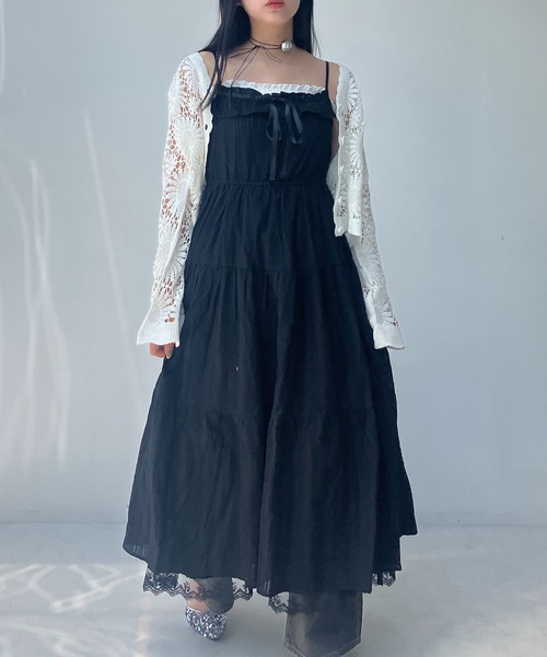 AS KNOW AS plus（アズノゥアズプラス）の「●フリルレース ティアードキャミワンピース（ワンピース・レディース・オフホワイト/ブラック・FREE）」の2枚目の写真