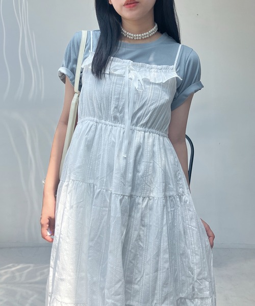 AS KNOW AS plus（アズノゥアズプラス）の「●フリルレース ティアードキャミワンピース（ワンピース・レディース・オフホワイト/ブラック・FREE）」の13枚目の写真