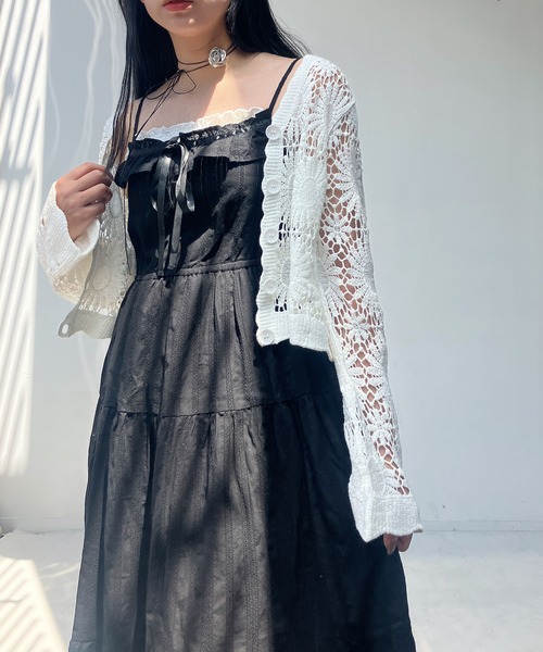 AS KNOW AS plus（アズノゥアズプラス）の「●フリルレース ティアードキャミワンピース（ワンピース・レディース・オフホワイト/ブラック・FREE）」の5枚目の写真