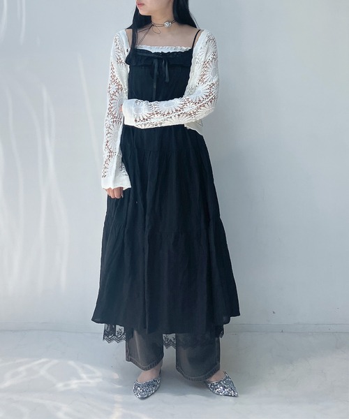 AS KNOW AS plus（アズノゥアズプラス）の「●フリルレース ティアードキャミワンピース（ワンピース・レディース・オフホワイト/ブラック・FREE）」の3枚目の写真