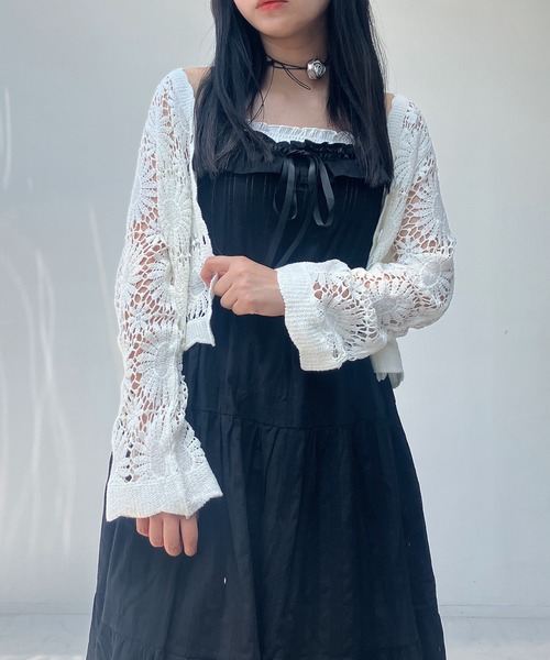 AS KNOW AS plus（アズノゥアズプラス）の「●フリルレース ティアードキャミワンピース（ワンピース・レディース・オフホワイト/ブラック・FREE）」の8枚目の写真