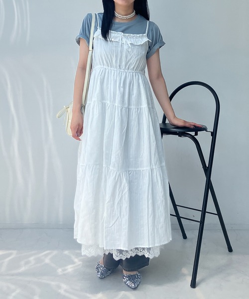 AS KNOW AS plus（アズノゥアズプラス）の「●フリルレース ティアードキャミワンピース（ワンピース・レディース・オフホワイト/ブラック・FREE）」の9枚目の写真