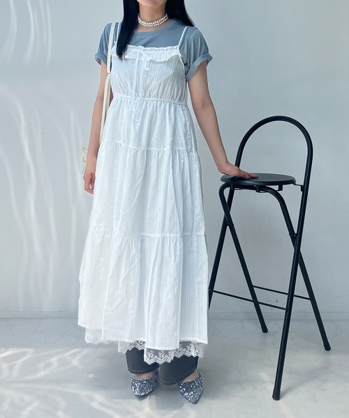 AS KNOW AS plus（アズノゥアズプラス）の「●フリルレース ティアードキャミワンピース（ワンピース・レディース・オフホワイト/ブラック・FREE）」の10枚目の写真