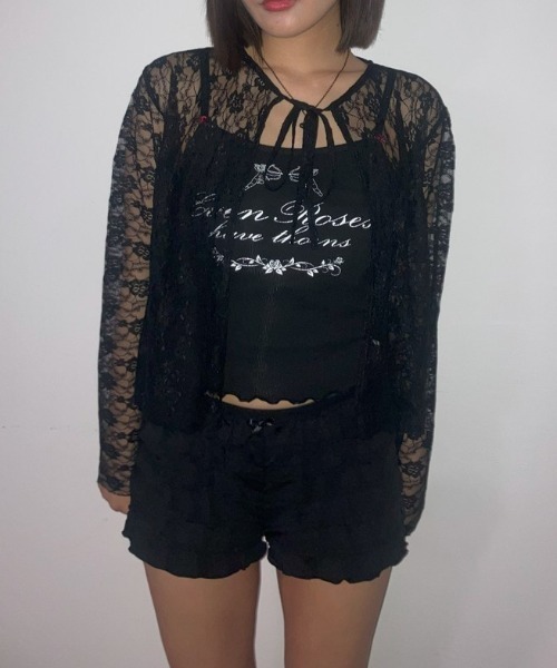 .KOM(ドットコム)の「A'GEM/9 × .kom 『.KOM/ドットケーオーエム』 レースボレロ(カーディガン/ボレロ・レディース・アイボリー/ブラック・FREE)」の8枚目の写真