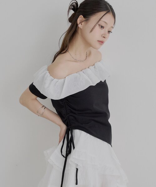 dolce. バルーンギャザードッキングニット【white】 Chico（チコ）の「バルーンフリルドッキングギャザーニット
