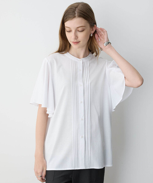 LE SOUK HOLIDAY(ルスークホリデー)の「2025年春夏【接触冷感】EASY ELEGANCEフリルブラウス(Tシャツ/カットソー・レディース・オフホワイト/ブラック/ブラウン・L/M)」の9枚目の写真
