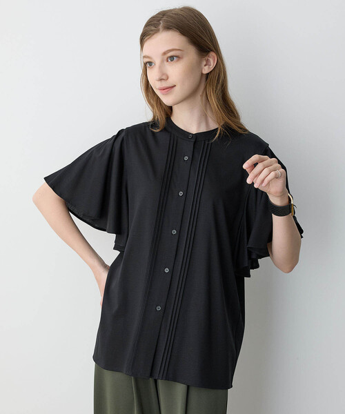 LE SOUK HOLIDAY(ルスークホリデー)の「2025年春夏【接触冷感】EASY ELEGANCEフリルブラウス(Tシャツ/カットソー・レディース・オフホワイト/ブラック/ブラウン・L/M)」の1枚目の写真