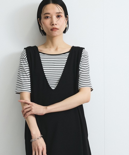 VICKY(ビッキー)の「前後2WAYリボンジャンパースカート≪手洗い可能≫(ジャンパースカート・レディース・ブラック/オフホワイト・M)」の15枚目の写真