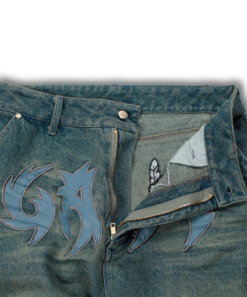 GALFY（ガルフィー）の「【GALFY/ガルフィー】部族長デカ短パン（デニムパンツ・メンズ・ブルー系その他/ライトインディゴブルー/ブラック・L/XL）」の8枚目の写真