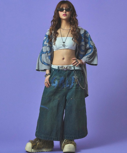 GALFY（ガルフィー）の「【GALFY/ガルフィー】部族長デカ短パン（デニムパンツ・メンズ・ブルー系その他/ライトインディゴブルー/ブラック・L/XL）」の19枚目の写真