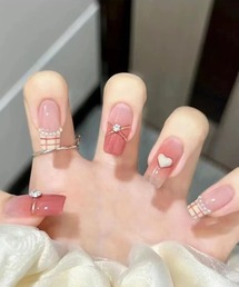 Lace Ladies（レースレディース）の「バラエティ ピンク ガーリー スクエア ネイルチップ（ネイルシール/ネイルチップ・レディース）」