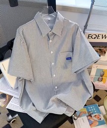 RiNc（リンク）の「【 BARELY BLUE / ベアリーブルー 】 ルーズ シルエット ワンポイント ストライプ シャツ（シャツ/ブラウス）」